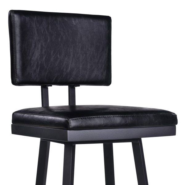 30  Vintage Black on Black Faux Leather Rectangular Swivel Armless Bar Stool By Homeroots For Cheap - Image 5