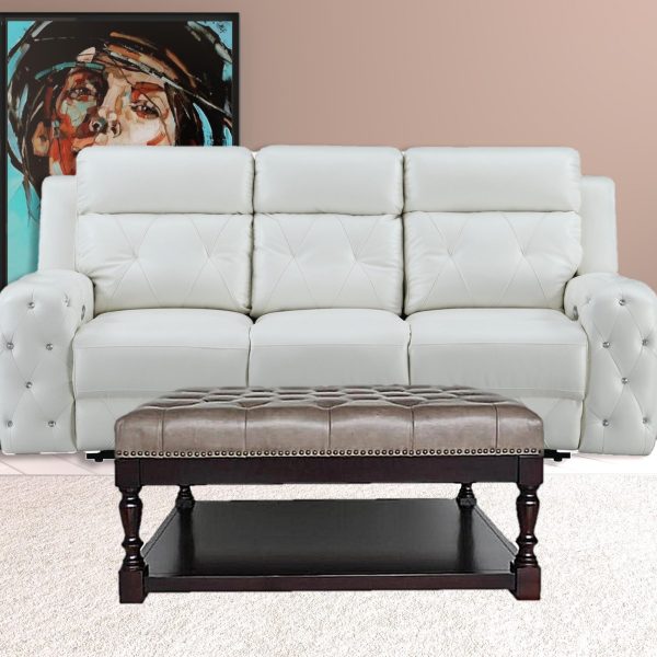 34.5  Dark Grey and Dark Brown Tufted Leather Coffee Table By Homeroots For Cheap