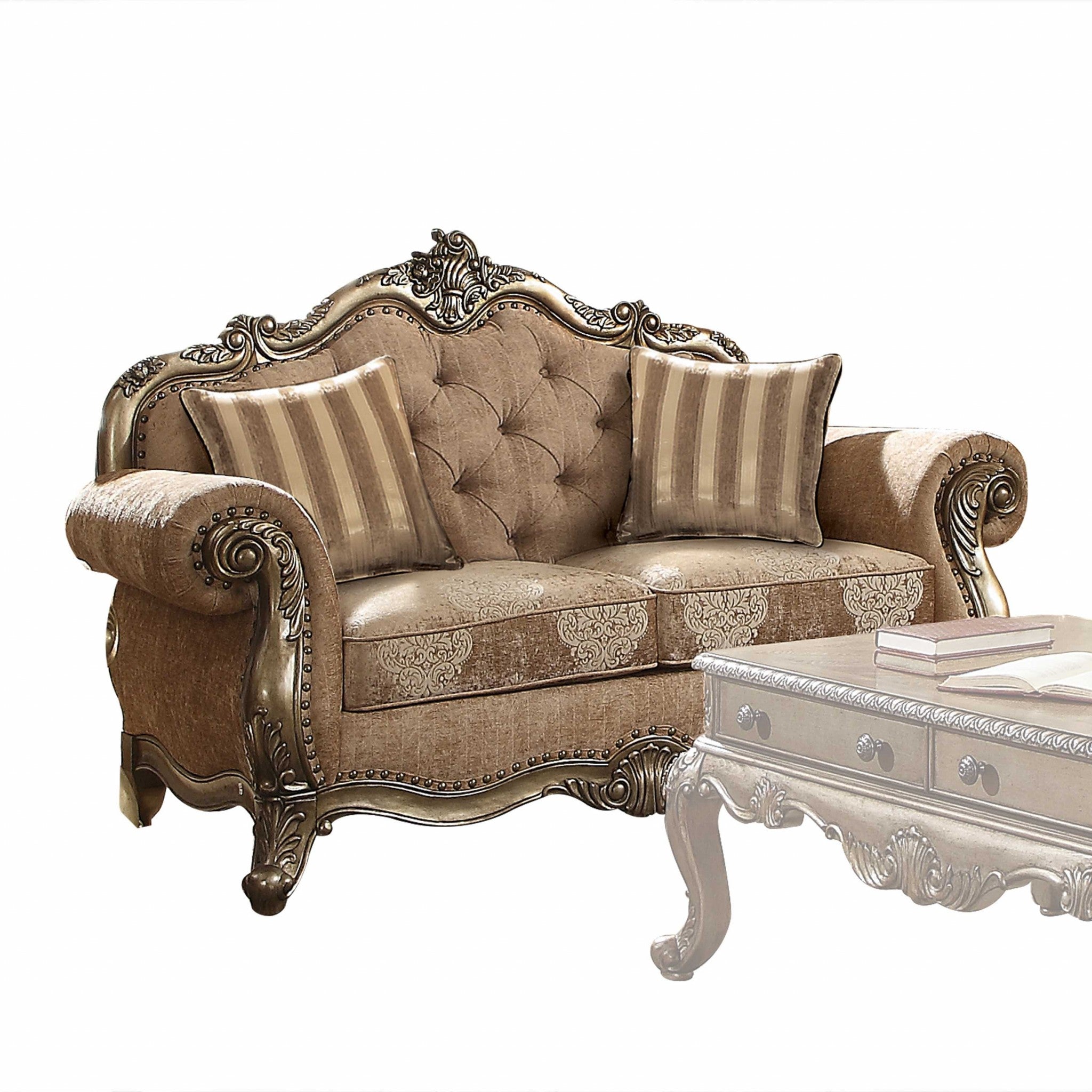 Ornate Vintage Look Velvet and Oak Loveseat By Homeroots Hot on Sale