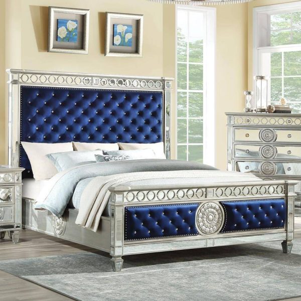 Blue Velvet Wood Mirror Upholstered Hbfb King Bed By Homeroots Discount