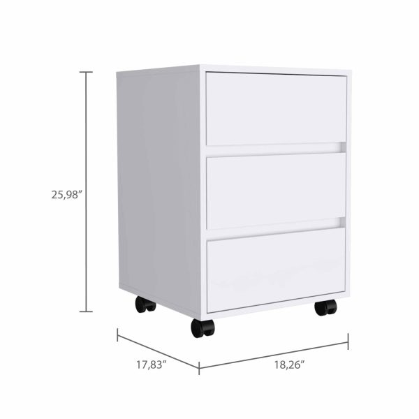 White Three Drawer Rolling Cabinet By Homeroots Discount - Image 3