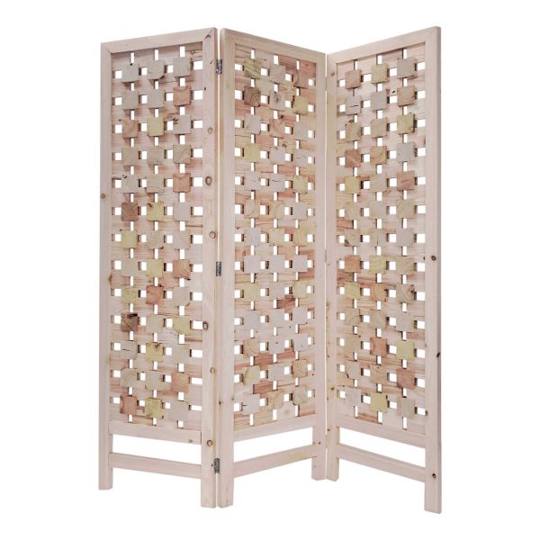 3 Panel Pink Room Divider with Cut Square Wood Design By Homeroots Fashion - Image 5