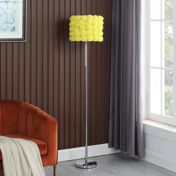 63  Steel Traditional Shaped Floor Lamp With Yellow Roses Drum Shade By Homeroots Supply