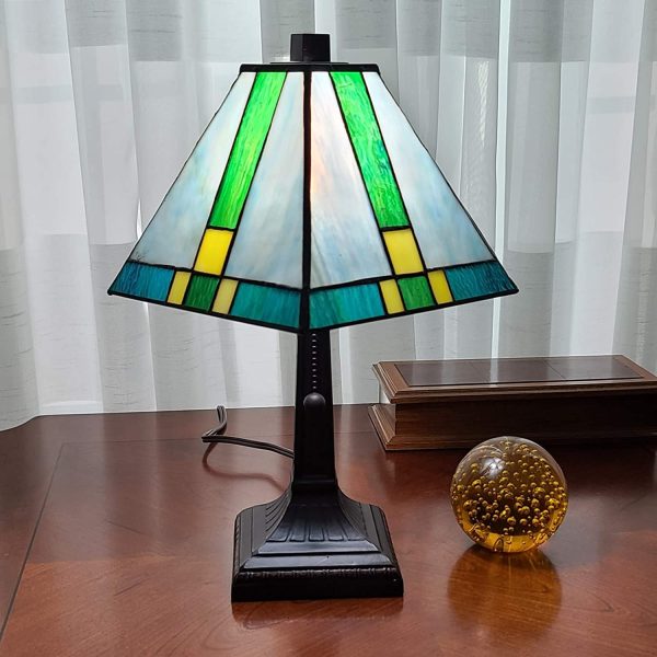 15  Tiffany Cream and Green Mission Style Table Lamp By Homeroots Online