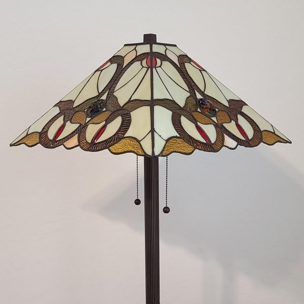 62  Brown Two Lights Traditional Shaped Floor Lamp With Brown And White Stained Glass Cone Shade By Homeroots Hot on Sale - Image 5