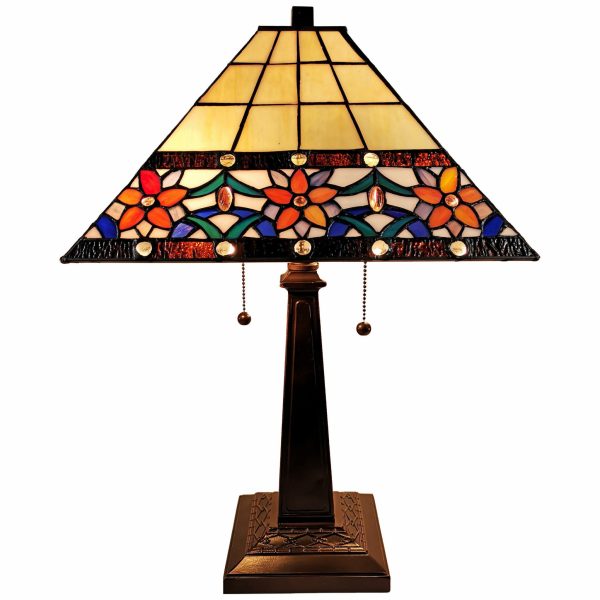 23  Stained Glass Two Light Mission Style Table Lamp with Floral Glass Shade By Homeroots Online now - Image 2