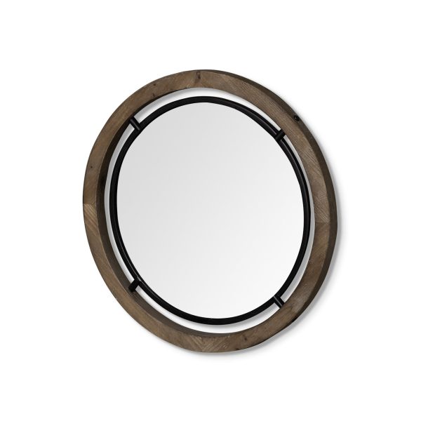 24  Brown Wood and Black Metal Double Frame Wall Mirror By Homeroots Online now - Image 2