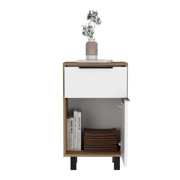 Stylish White and Pine Bedroom Nightstand By Homeroots For Sale - Image 3