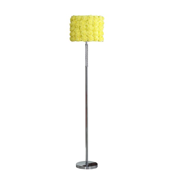 63  Steel Traditional Shaped Floor Lamp With Yellow Roses Drum Shade By Homeroots Supply - Image 2